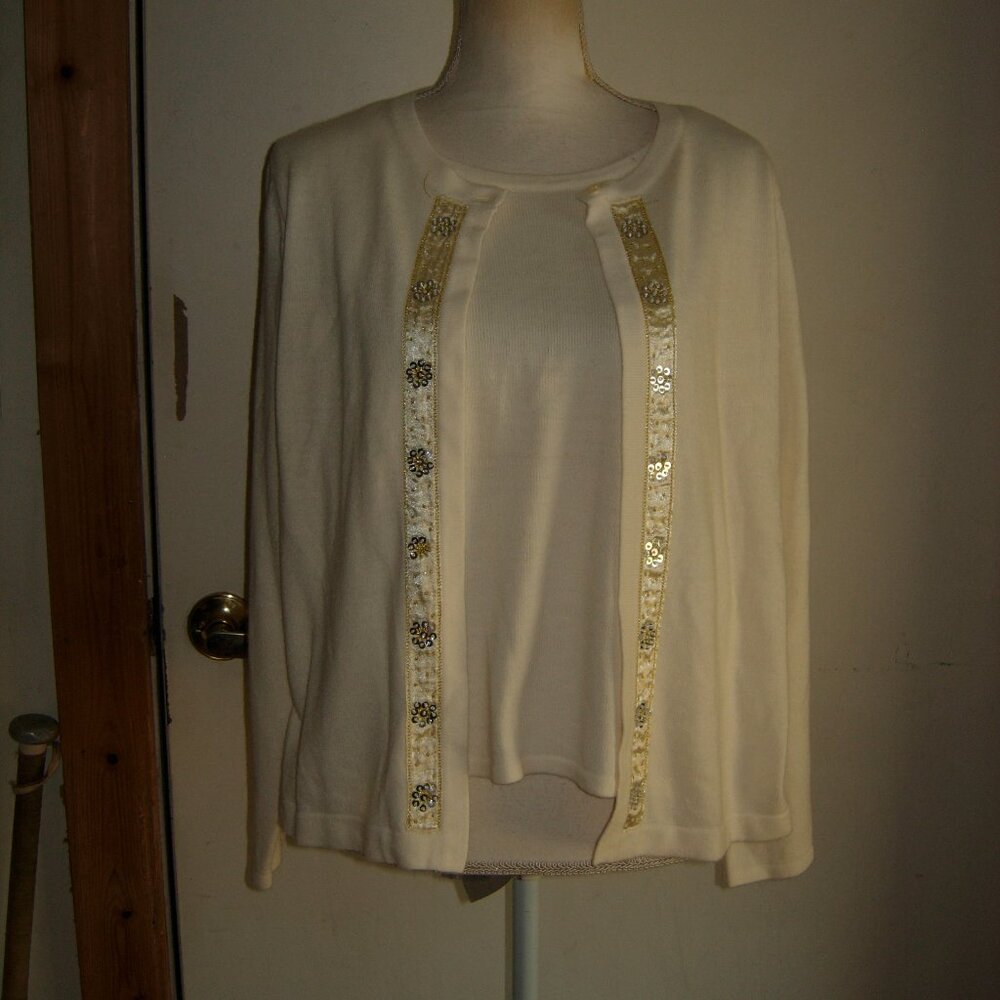 Sag Harbor Cream 2 in 1 Cardigan Sweater Petite Large